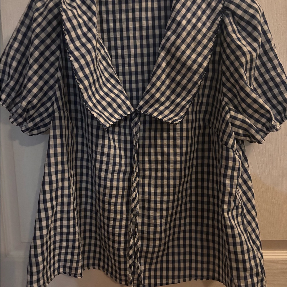 SHEIN Navy Checkered Blouse
